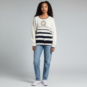 Vintage Collection Influence sweater blue white horizontal striped pullover Sz M